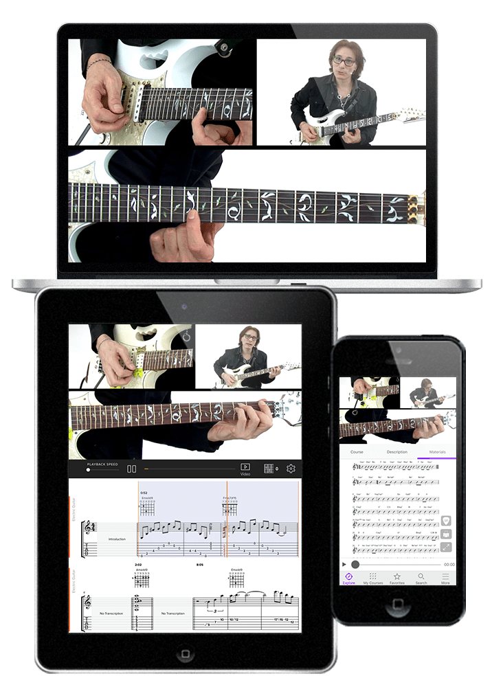 man learning how to play guitar using true fire