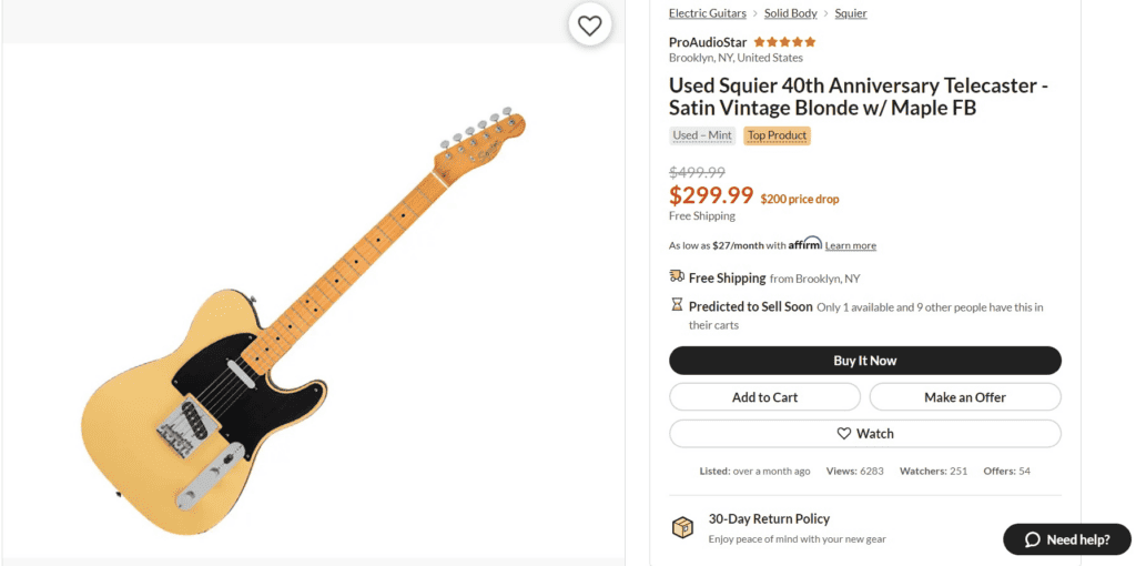 reverb buying a guitar