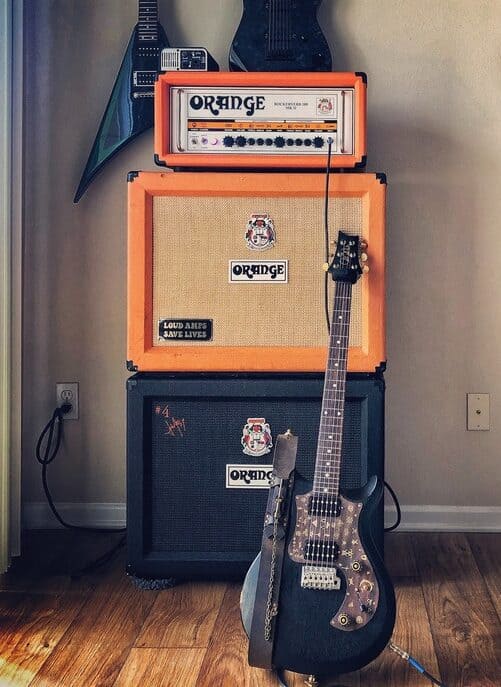 orange rockerverb 100 with two orange cabs